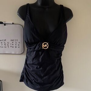 Michael Kors Black Tankini Top with Gold Logo swimsuit with bottoms